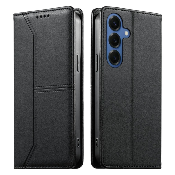 For Samsung Galaxy S26+ Wallet Stand Case Line Splicing TPU PU Leather Phone Cover - Black - 1