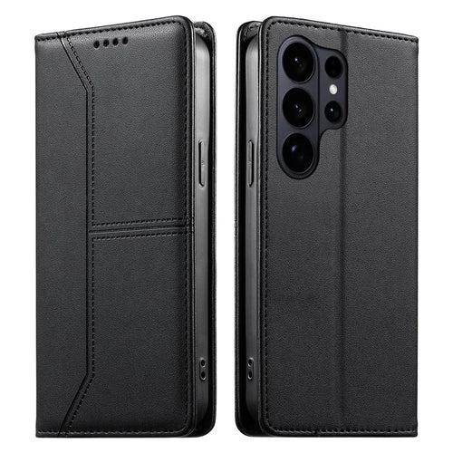 For Samsung Galaxy S26 Ultra Wallet Stand Case Line Splicing TPU PU Leather Phone Cover - Black - 1