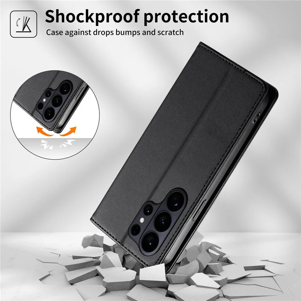 For Samsung Galaxy S26 Ultra Wallet Stand Case Line Splicing TPU PU Leather Phone Cover - Black - 7