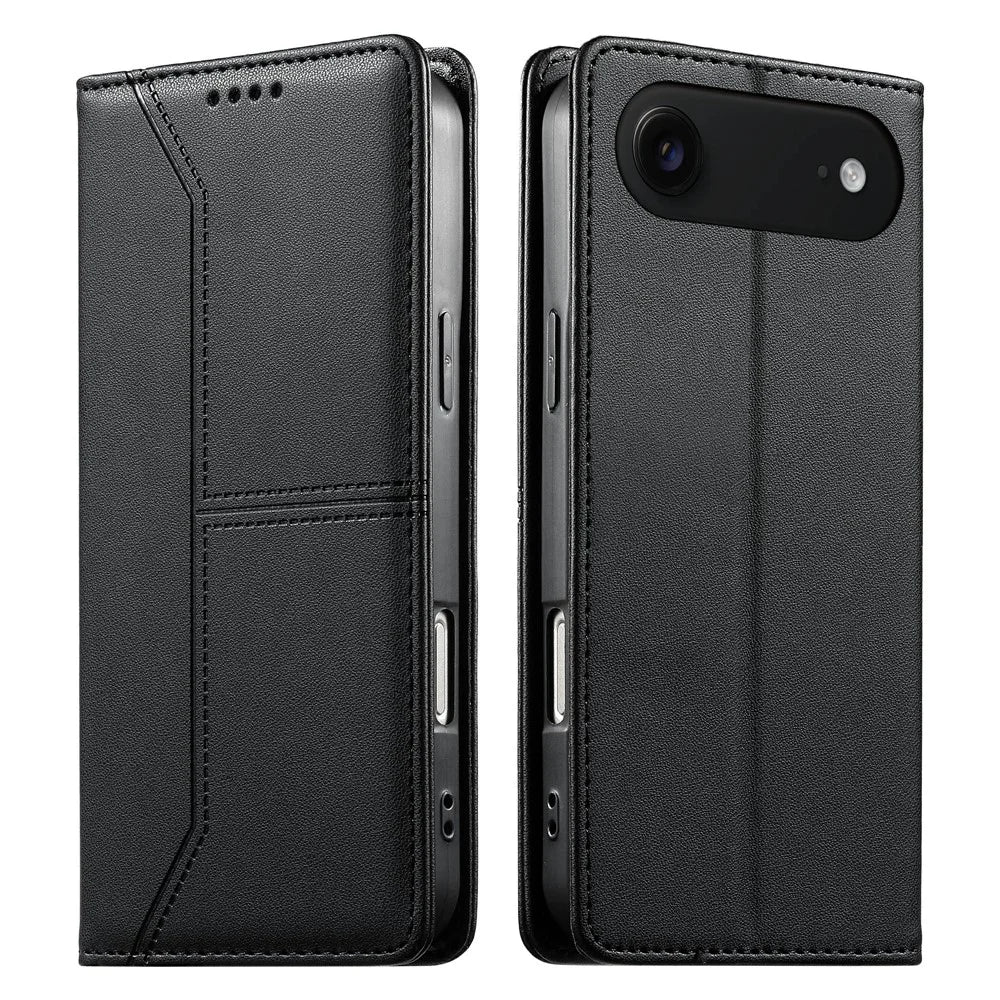 For iPhone Air Wallet Stand Case Line Splicing TPU PU Leather Phone Cover - Black - 1