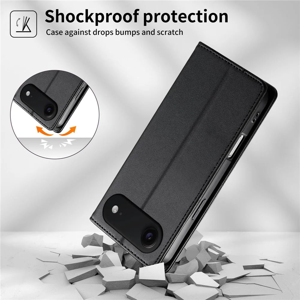 For iPhone Air Wallet Stand Case Line Splicing TPU PU Leather Phone Cover - Black - 7