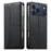 For iPhone 18 Pro / 17 Pro Wallet Stand Case Line Splicing TPU PU Leather Phone Cover - Black - 1