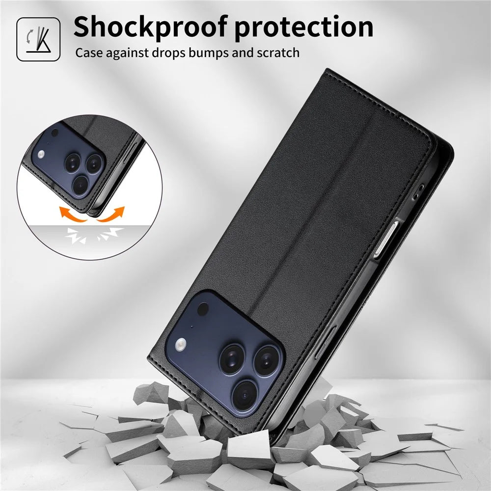 For iPhone 18 Pro Max / 17 Pro Max Wallet Stand Case Line Splicing TPU PU Leather Phone Cover - Black - 7