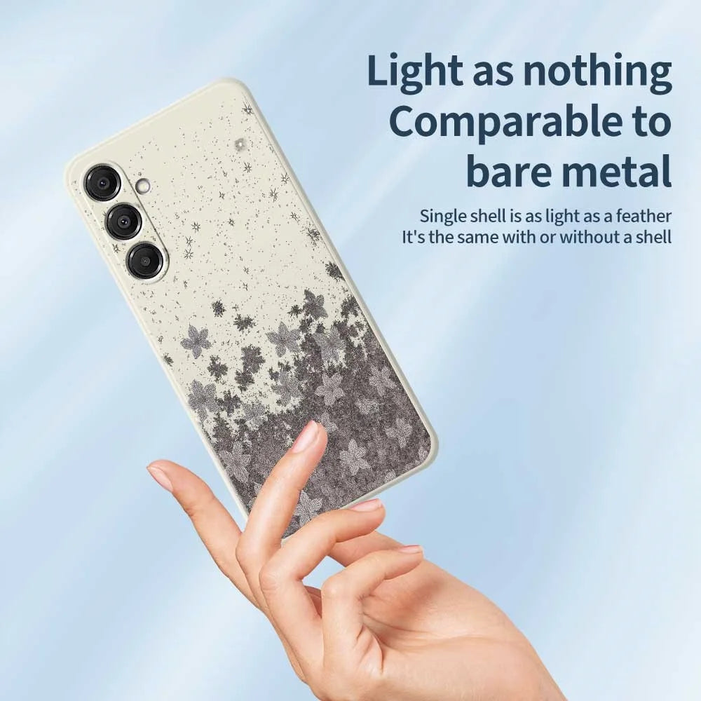 For Samsung Galaxy A37 5G Case Grey Flowers Pattern Printing Straight Edge TPU Phone Back Cover - Beige - 4
