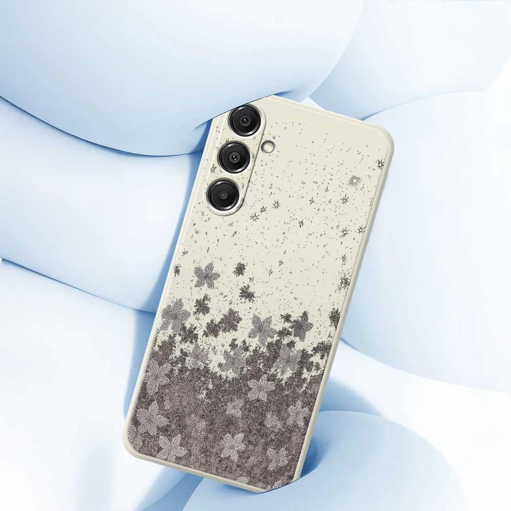 For Samsung Galaxy S26+ Case Grey Flowers Pattern Printing Straight Edge TPU Phone Back Cover - Beige - 5