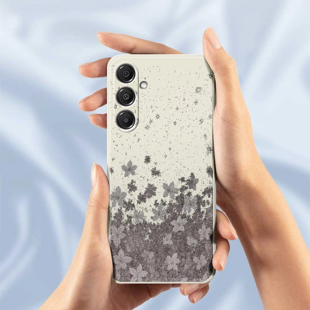 For Samsung Galaxy S26+ Case Grey Flowers Pattern Printing Straight Edge TPU Phone Back Cover - Beige - 6