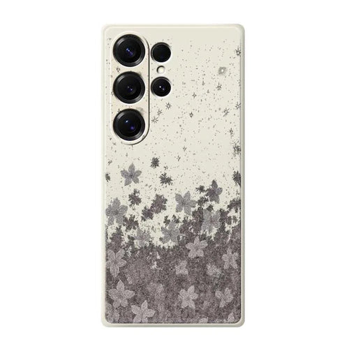 For Samsung Galaxy S26 Ultra Case Grey Flowers Pattern Printing Straight Edge TPU Phone Back Cover - Beige - 1