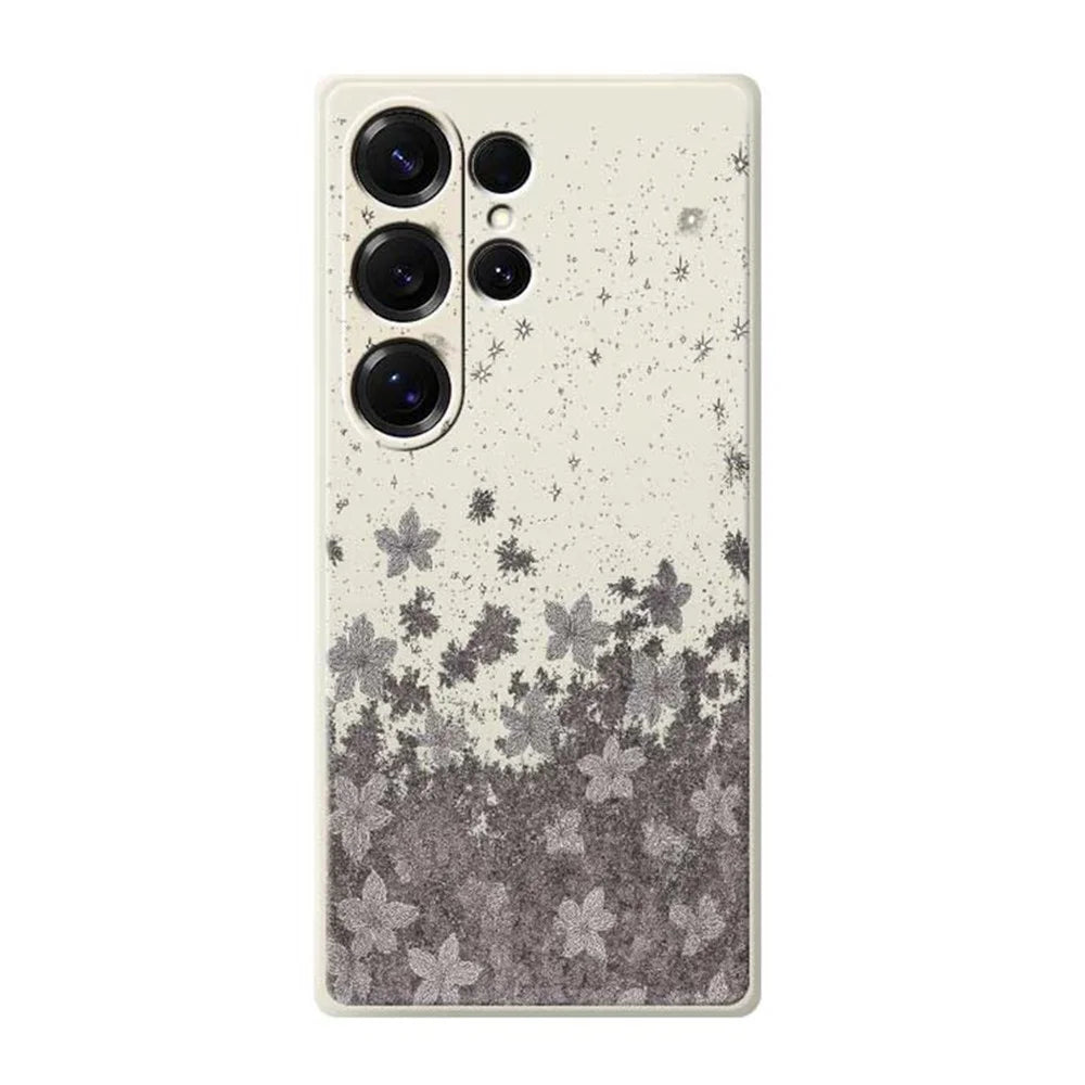 For Samsung Galaxy S26 Ultra Case Grey Flowers Pattern Printing Straight Edge TPU Phone Back Cover - Beige - 1