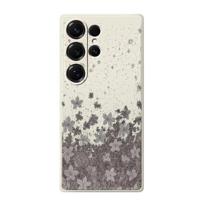 For Samsung Galaxy S26 Ultra Case Grey Flowers Pattern Printing Straight Edge TPU Phone Back Cover - Beige - 1