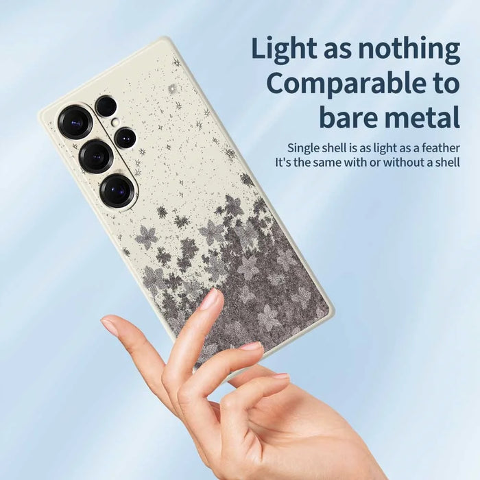 For Samsung Galaxy S26 Ultra Case Grey Flowers Pattern Printing Straight Edge TPU Phone Back Cover - Beige - 4