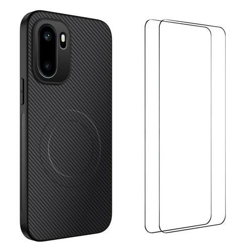 WANLONFENG For OnePlus Ace 6T 5G / OnePlus 15R 5G / OnePlus Ace 6 5G Magnetic Case  TQ1 Series Carbon Fiber Texture PC TPU Phone Cover with 2Pcs Screen Films - Black - 1