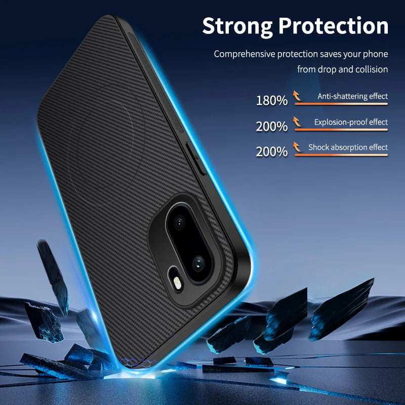 WANLONFENG For OnePlus Ace 6T 5G / OnePlus 15R 5G / OnePlus Ace 6 5G Magnetic Case  TQ1 Series Carbon Fiber Texture PC TPU Phone Cover with 2Pcs Screen Films - Black - 2