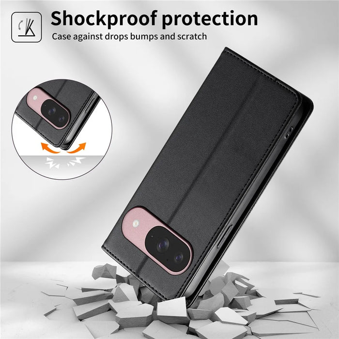 Phone Case For Google Pixel 10  /  10 Pro Wallet Stand Line Splicing TPU PU Leather Phone Cover - Black - 7