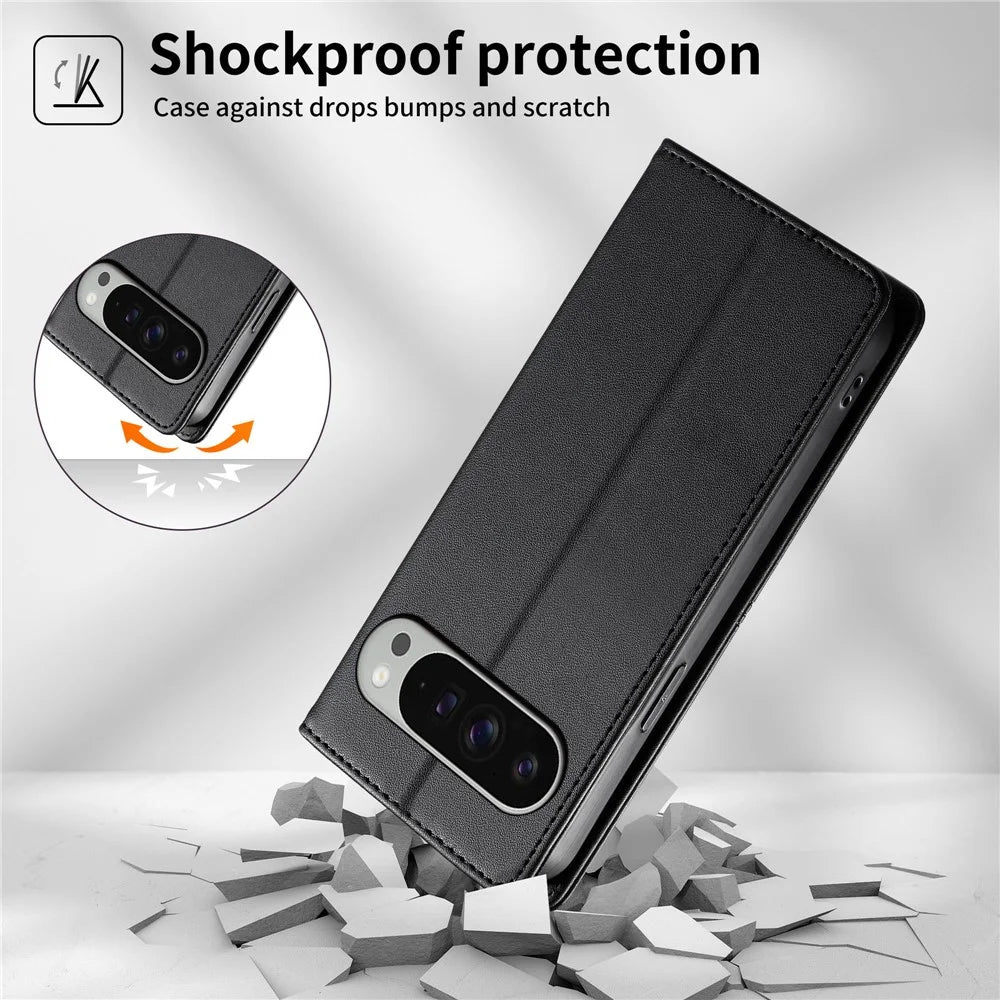 For Google Pixel 10 Pro XL Wallet Stand Case Line Splicing TPU PU Leather Phone Cover - Black - 7