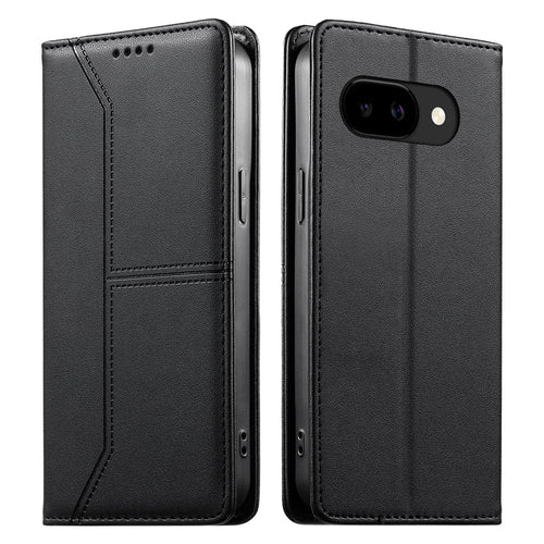 For Google Pixel 9a Wallet Stand Case Line Splicing TPU PU Leather Phone Cover - Black - 1