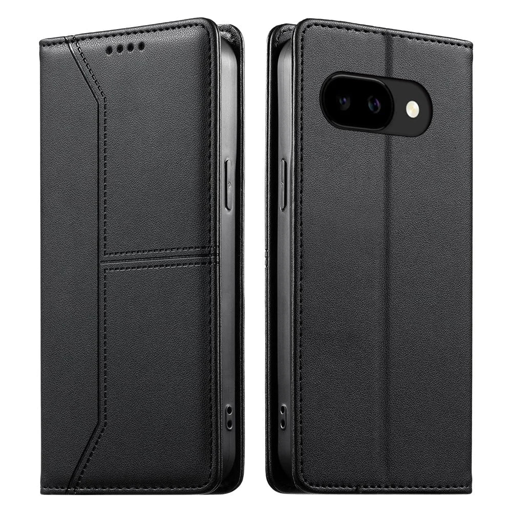 For Google Pixel 9a Wallet Stand Case Line Splicing TPU PU Leather Phone Cover - Black - 1