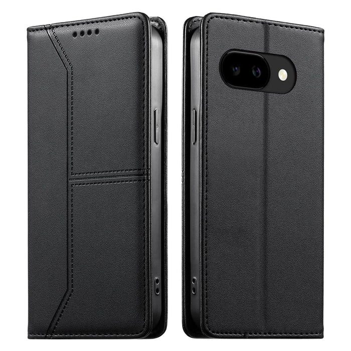 For Google Pixel 9a Wallet Stand Case Line Splicing TPU PU Leather Phone Cover - Black - 1