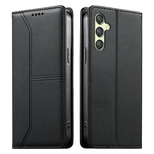 For Samsung Galaxy A25 5G (Global) (161mm) Wallet Stand Case Line Splicing TPU PU Leather Phone Cover - Black - 1