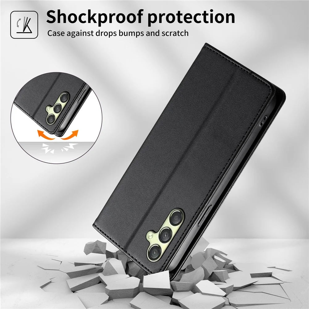 For Samsung Galaxy A25 5G (Global) (161mm) Wallet Stand Case Line Splicing TPU PU Leather Phone Cover - Black - 7