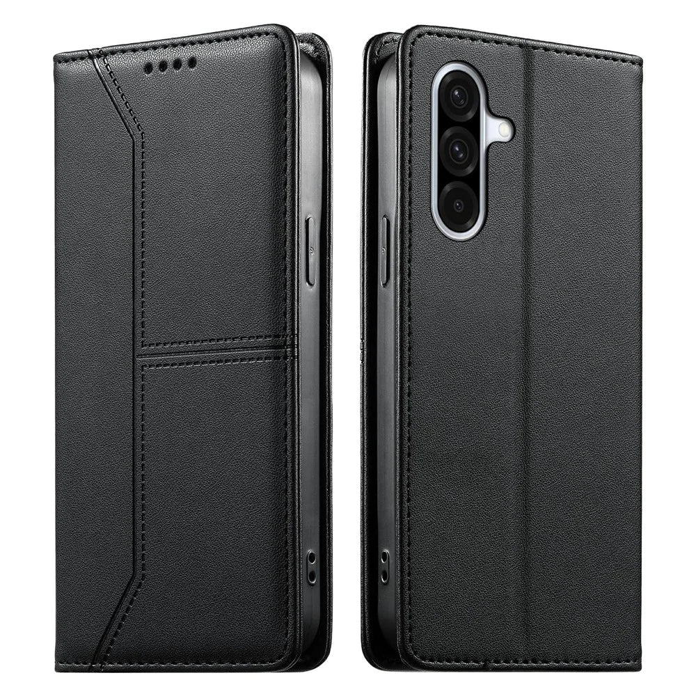 For Samsung Galaxy A37 5G Wallet Stand Case Line Splicing TPU PU Leather Phone Cover - Black - 1