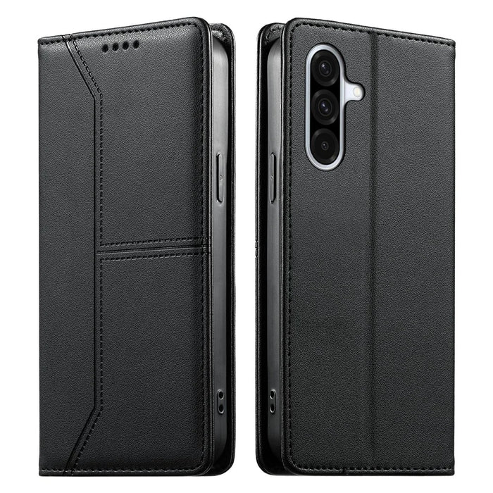 For Samsung Galaxy A37 5G Wallet Stand Case Line Splicing TPU PU Leather Phone Cover - Black - 1