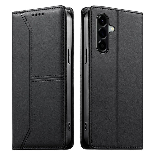 For Samsung Galaxy A57 5G Wallet Stand Case Line Splicing TPU PU Leather Phone Cover - Black - 1