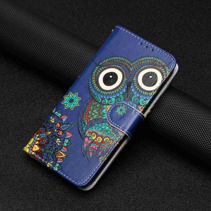 For Samsung Galaxy A37 5G Case Pattern Leather Wallet Phone Cover with Strap - Blue Owl - 5