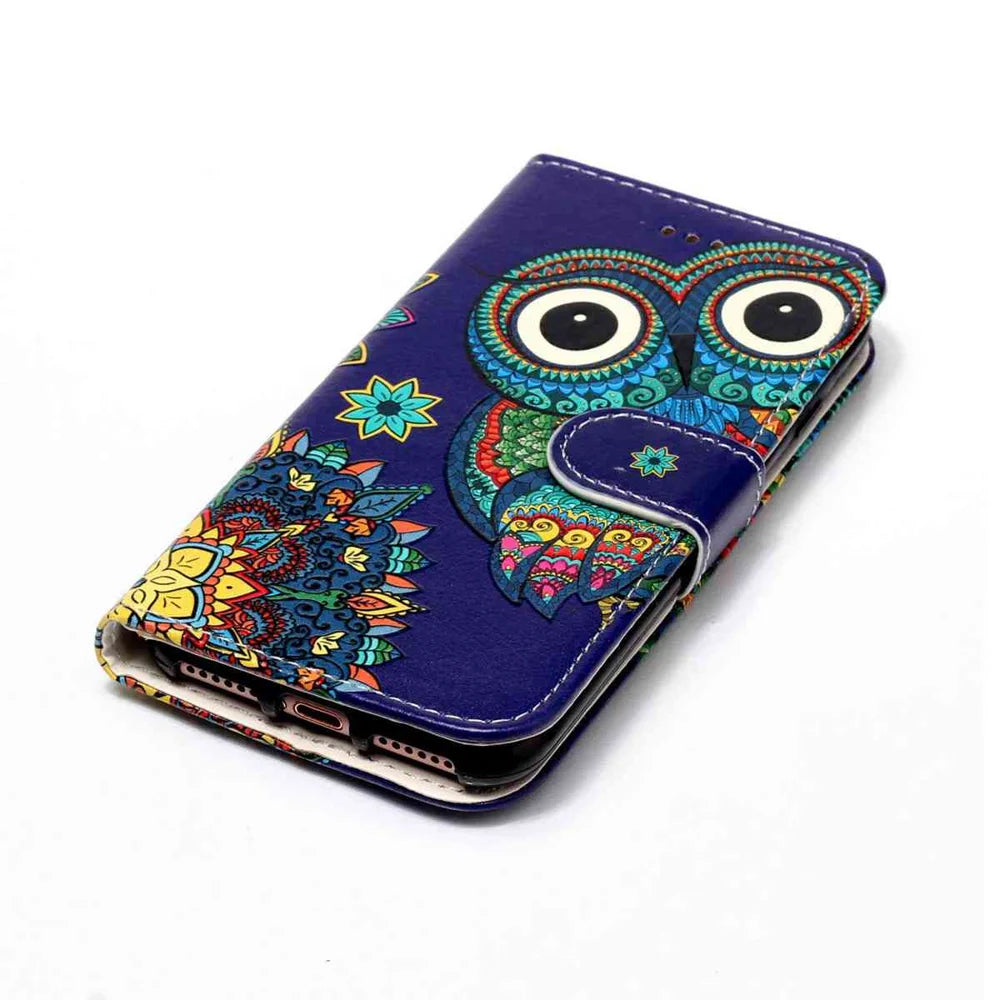 For Samsung Galaxy S26 Case Pattern Leather Wallet Phone Cover with Strap - Blue Owl - 4
