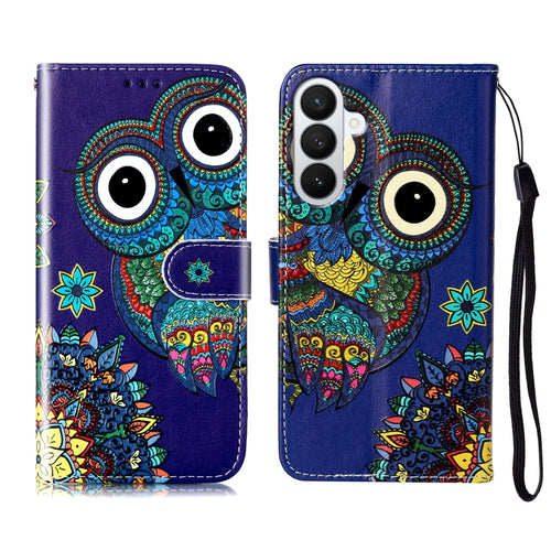 For Samsung Galaxy S26+ Case Pattern Leather Wallet Phone Cover with Strap - Blue Owl - 1