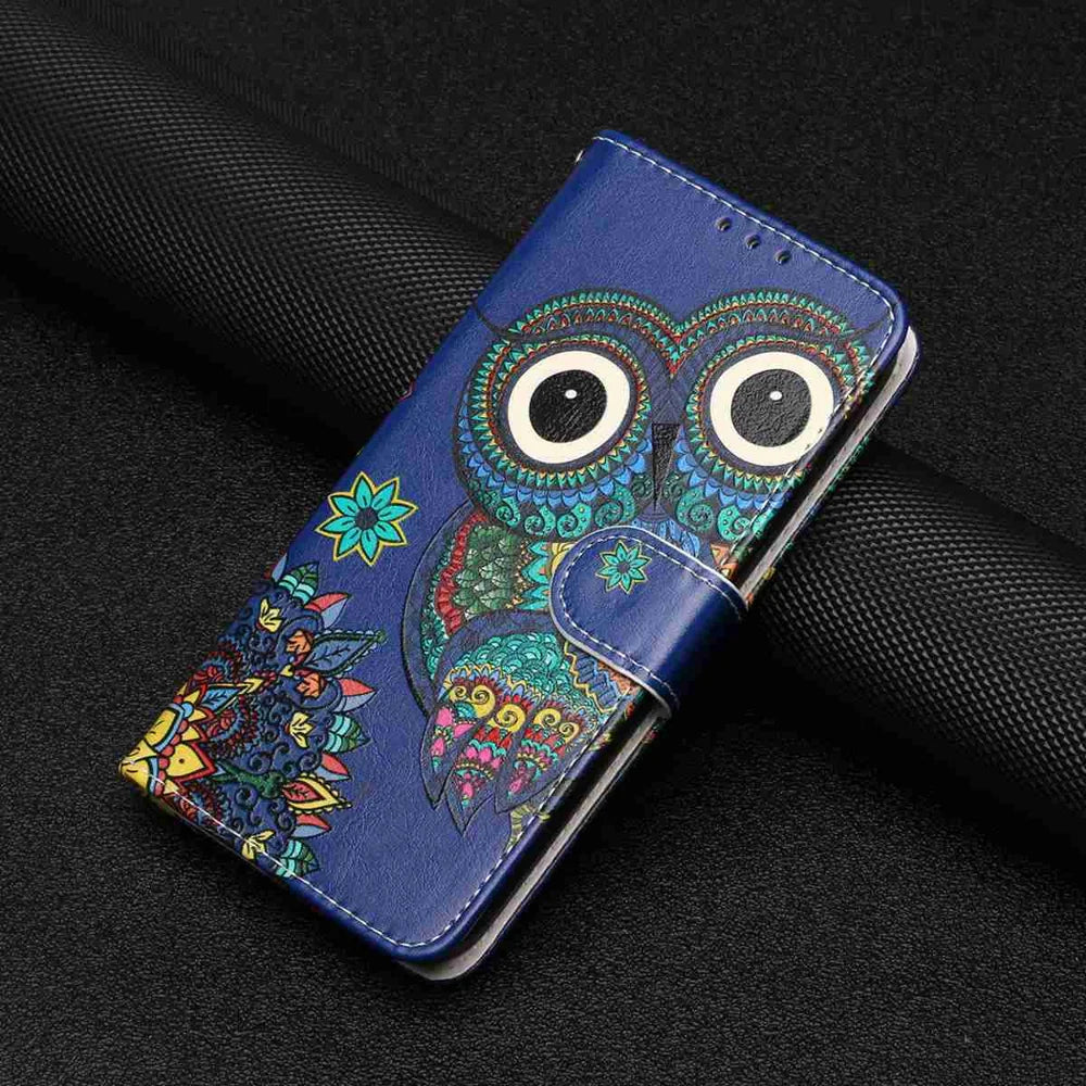 For Samsung Galaxy S26 Ultra Case Pattern Leather Wallet Phone Cover with Strap - Blue Owl - 5