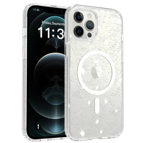 For iPhone 12 Pro Max Magnetic Case Glitter Design TPU PC PET Drop Proof Phone Cover - Transparent - 1