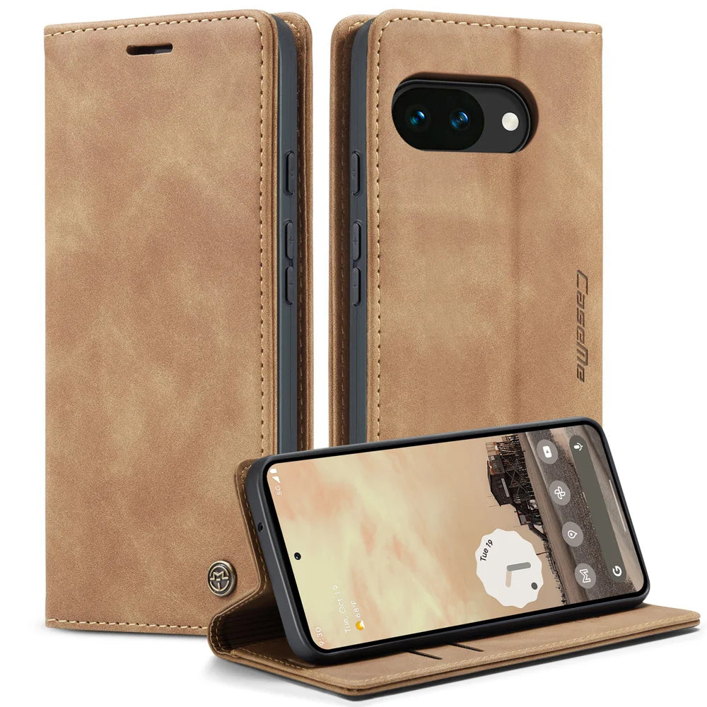 CASEME For Google Pixel 10a Wallet Case  013 Series PU Leather Phone Cover Stand - Brown - 1
