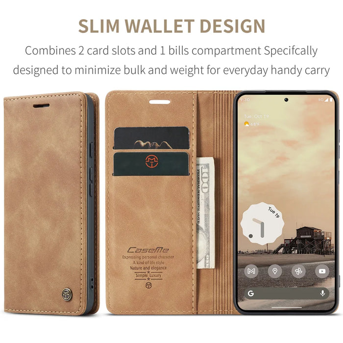 CASEME For Google Pixel 10a Wallet Case  013 Series PU Leather Phone Cover Stand - Brown - 2