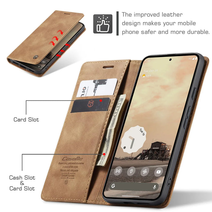 CASEME For Google Pixel 10a Wallet Case  013 Series PU Leather Phone Cover Stand - Brown - 3