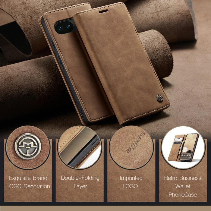 CASEME For Google Pixel 10a Wallet Case  013 Series PU Leather Phone Cover Stand - Brown - 4