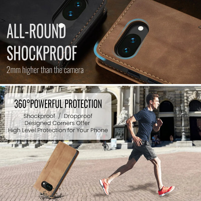 CASEME For Google Pixel 10a Wallet Case  013 Series PU Leather Phone Cover Stand - Brown - 6