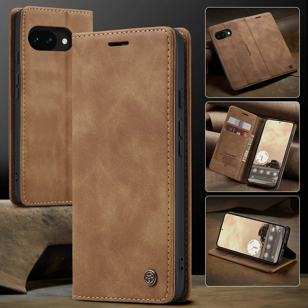 CASEME For Google Pixel 10a Wallet Case  013 Series PU Leather Phone Cover Stand - Brown - 7