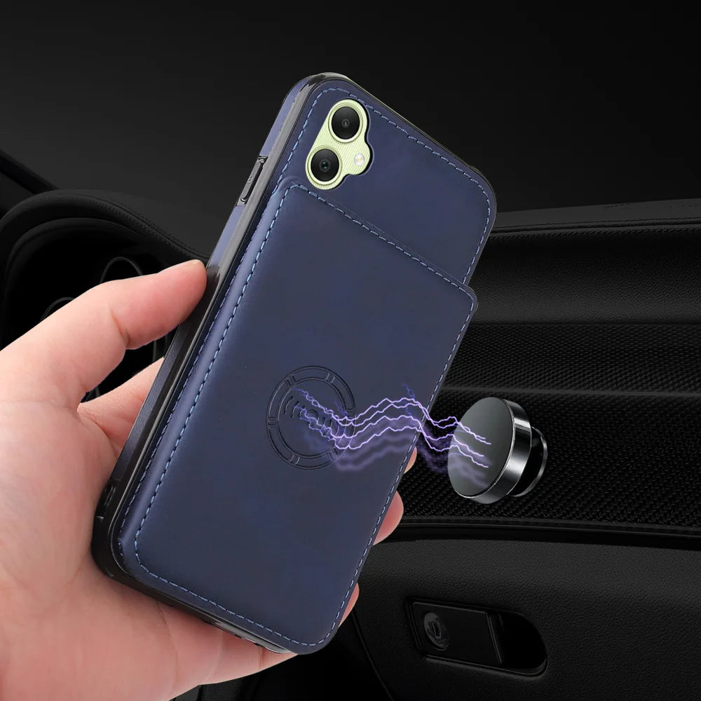For Samsung Galaxy A08 5G / A08 4G / A07 4G Case Card Holder Kickstand PU Leather + TPU Phone Cover - Blue - 5