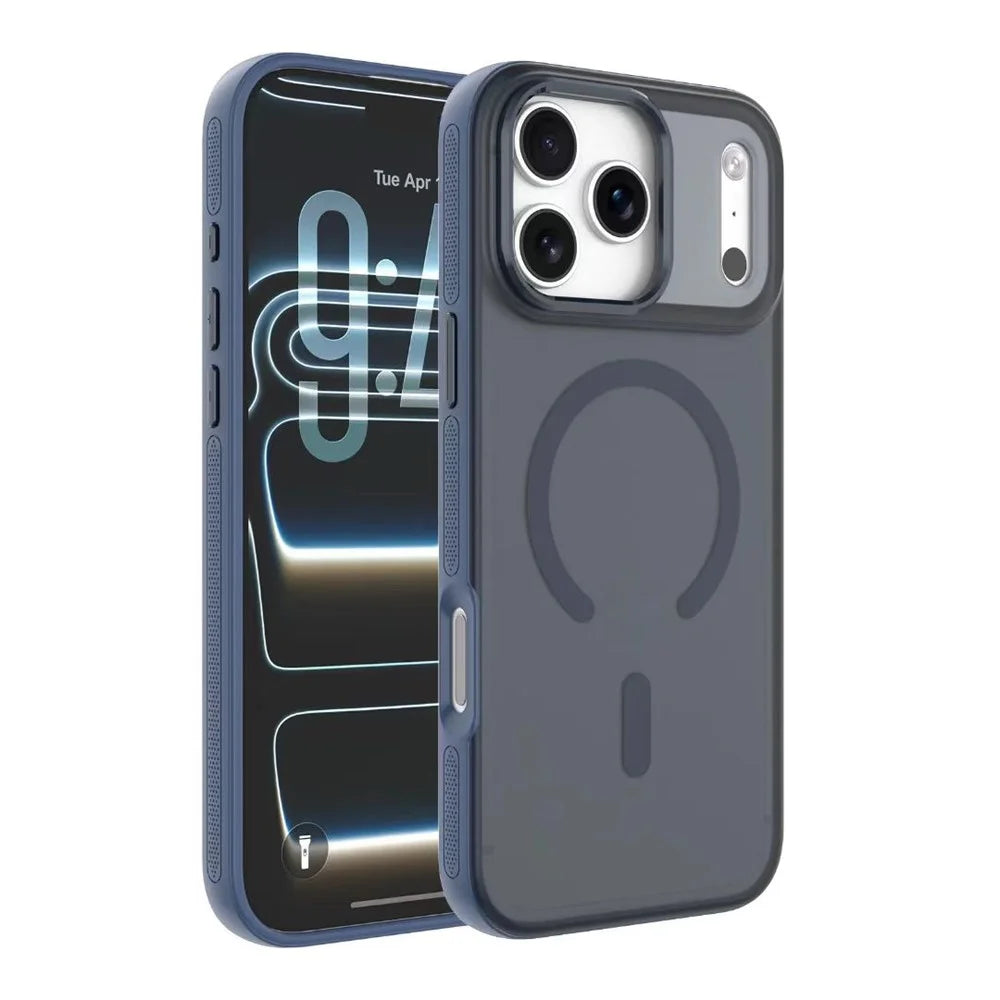 For iPhone 17 Pro Magnetic Case 2.5mm Skin Touch PC TPU Anti-slip Phone Cover Compatible with MagSafe - Dark Blue - 1