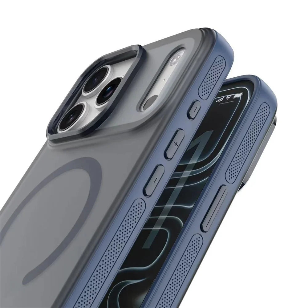 For iPhone 17 Pro Magnetic Case 2.5mm Skin Touch PC TPU Anti-slip Phone Cover Compatible with MagSafe - Dark Blue - 4