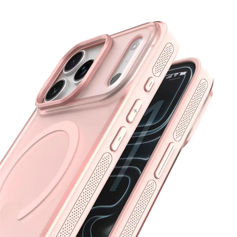 For iPhone 17 Pro Max Magnetic Case 2.5mm Skin Touch PC TPU Anti-slip Phone Cover Compatible with MagSafe - Pink - 4
