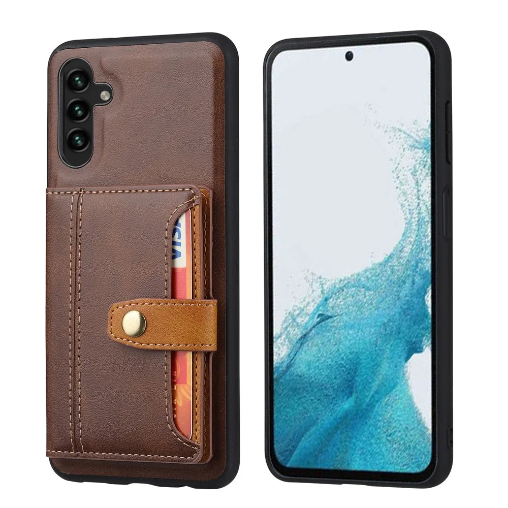 For Samsung Galaxy S26+ Case Calf Texture Card Holder PU Leather + TPU Kicsktand Phone Cover - Brown - 1