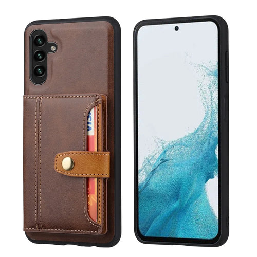 For Samsung Galaxy S26+ Case Calf Texture Card Holder PU Leather + TPU Kicsktand Phone Cover - Brown - 1