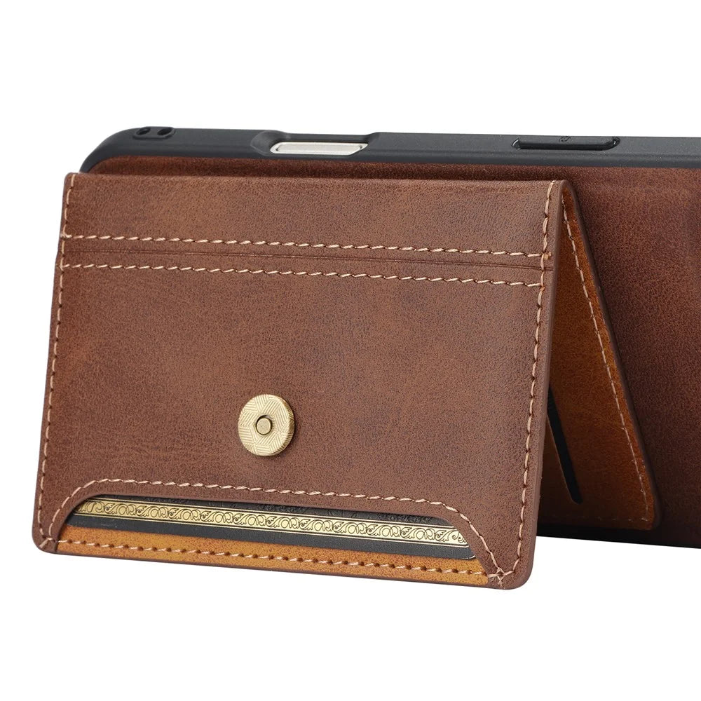 For Samsung Galaxy S26 Ultra Case Calf Texture Card Holder PU Leather + TPU Kicsktand Phone Cover - Brown - 2