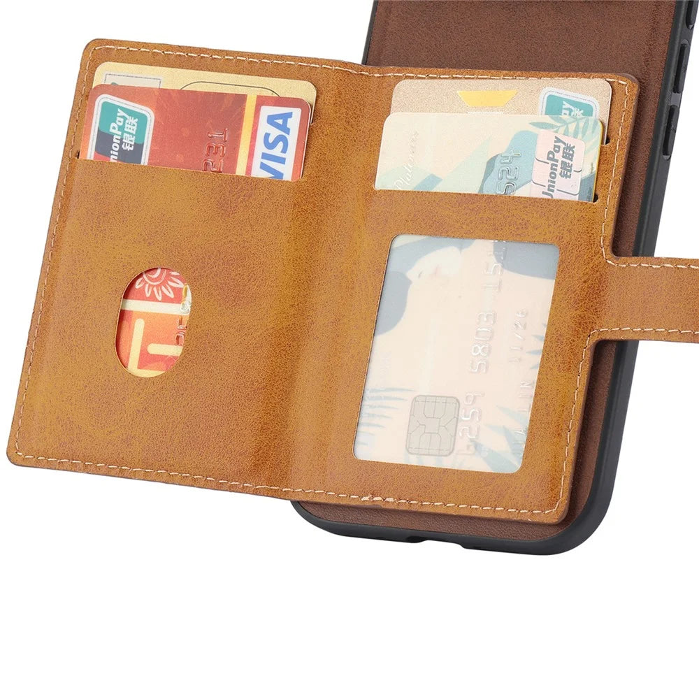 For Samsung Galaxy S26 Ultra Case Calf Texture Card Holder PU Leather + TPU Kicsktand Phone Cover - Brown - 3