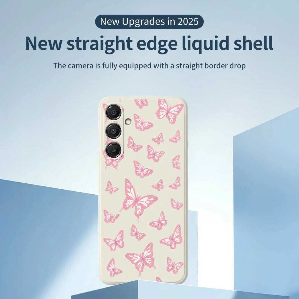 For Samsung Galaxy A37 5G Case Pink Butterflies Pattern Printing Straight Edge TPU Phone Back Cover - Beige - 3