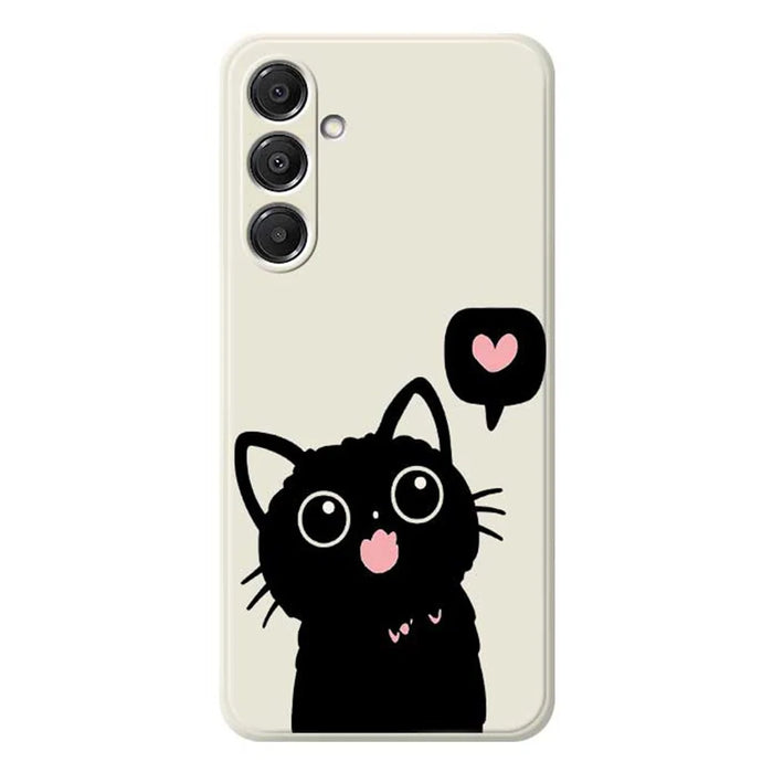 For Samsung Galaxy A37 5G Case Love Black Cat Pattern Printing Straight Edge TPU Phone Back Cover - Beige - 1