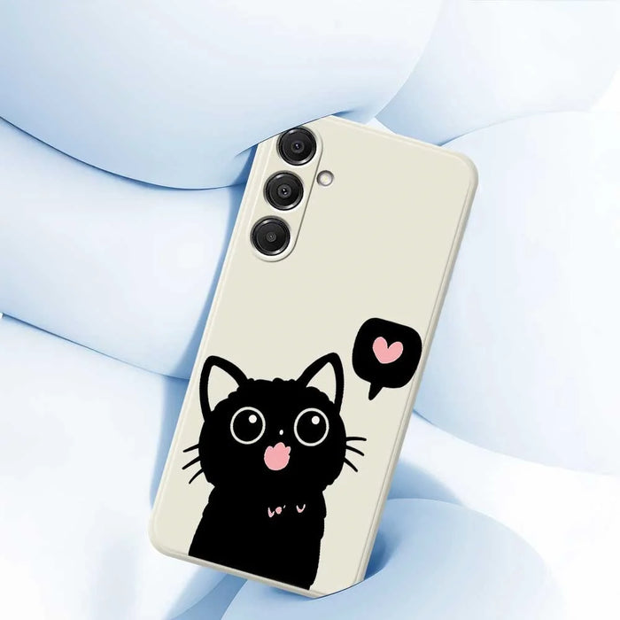 For Samsung Galaxy A37 5G Case Love Black Cat Pattern Printing Straight Edge TPU Phone Back Cover - Beige - 5
