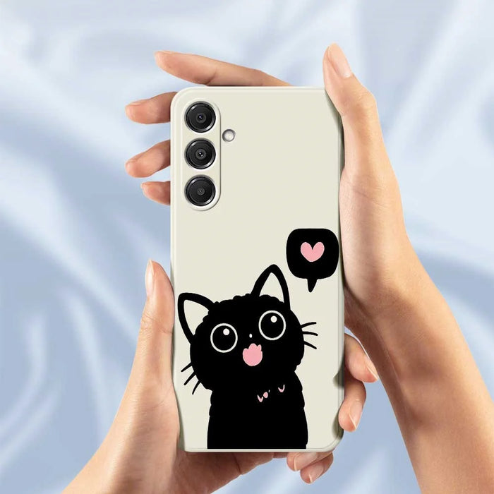 For Samsung Galaxy A37 5G Case Love Black Cat Pattern Printing Straight Edge TPU Phone Back Cover - Beige - 6