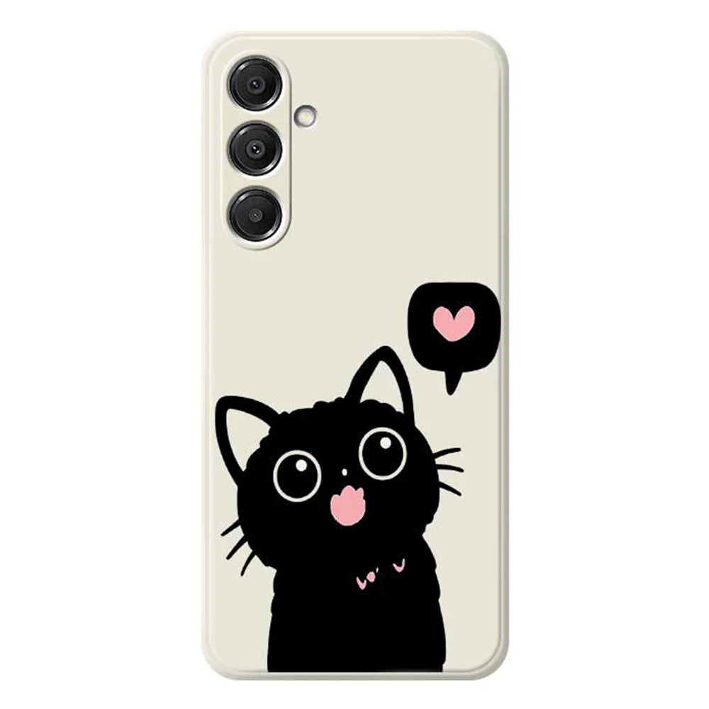 For Samsung Galaxy S26 Case Love Black Cat Pattern Printing Straight Edge TPU Phone Back Cover - Beige - 1